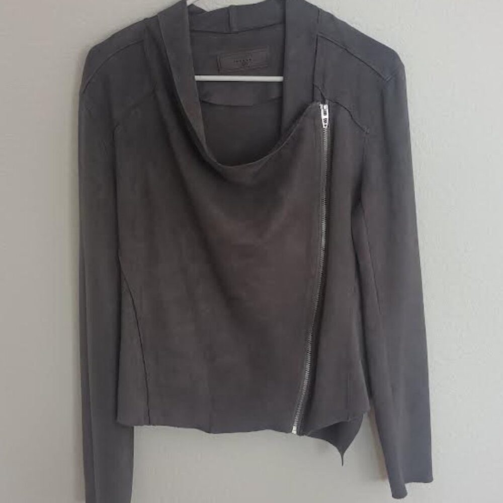BLANKNYC WOMEN'S ASYMMETRICAL ZIPPER BIKER MOTO JACKET FAUX GRAY SUEDE SIZE M